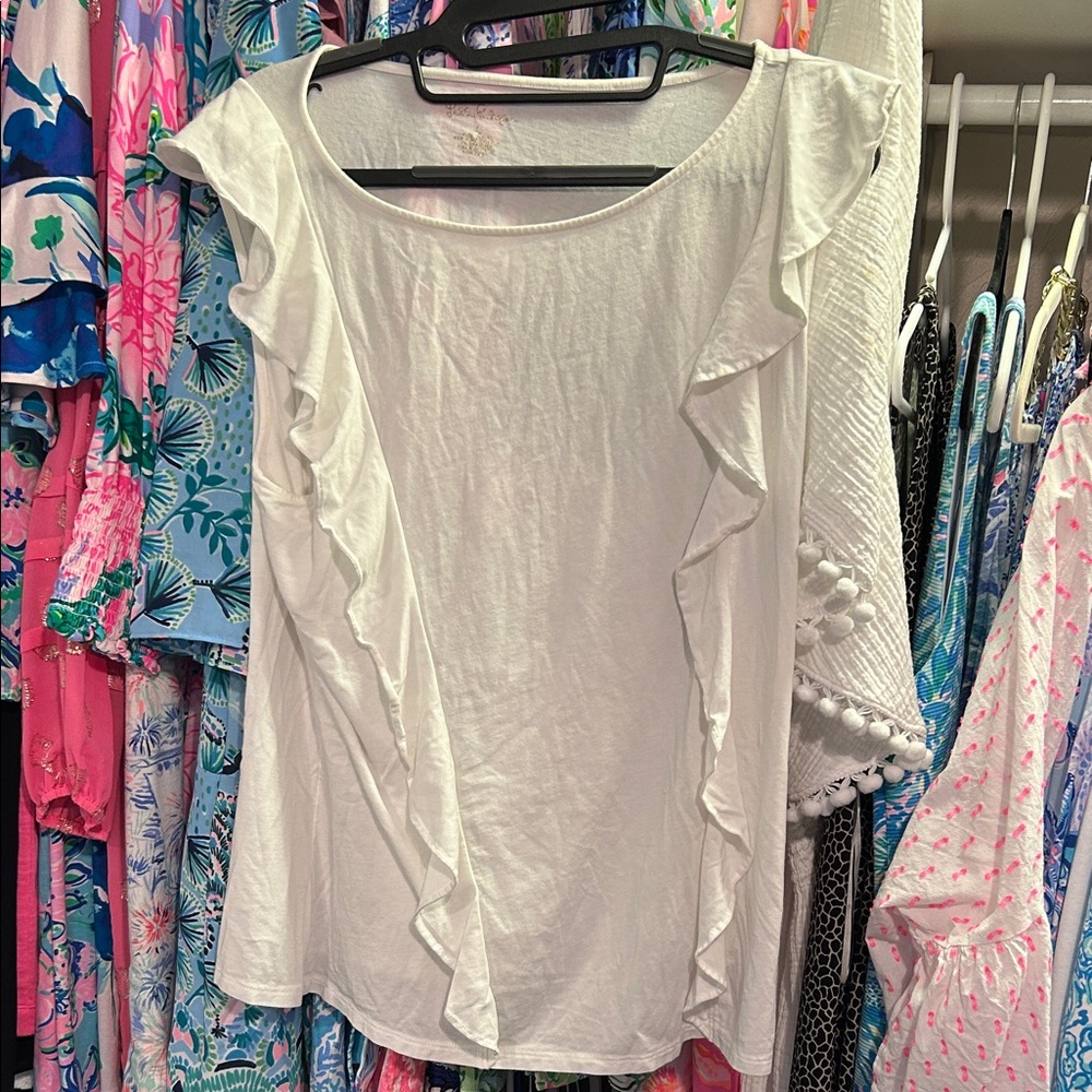 Lilly Pulitzer Cream Ruffle Sleeve Blouse